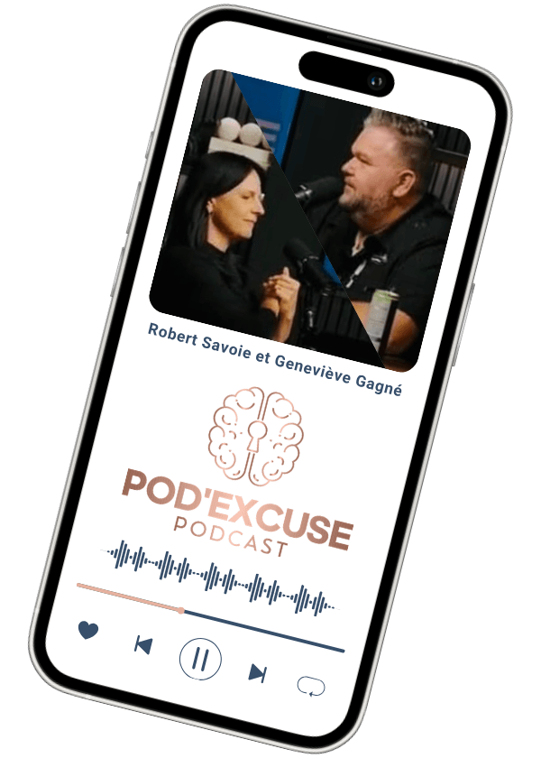 Le podcast Pod’Excuse affiché sur un téléphone